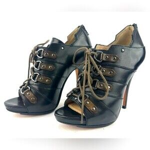 Jean-Michel Cazabat Olga Black Leather Shootie Heel Sz 5.5 (36)
